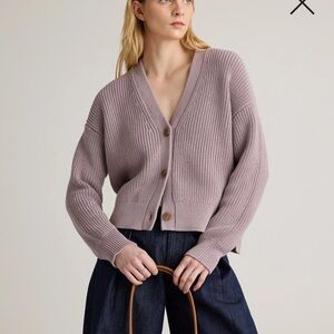 Quince fisherman organic cotton knit button cardigan sweater rose M medium NEW
